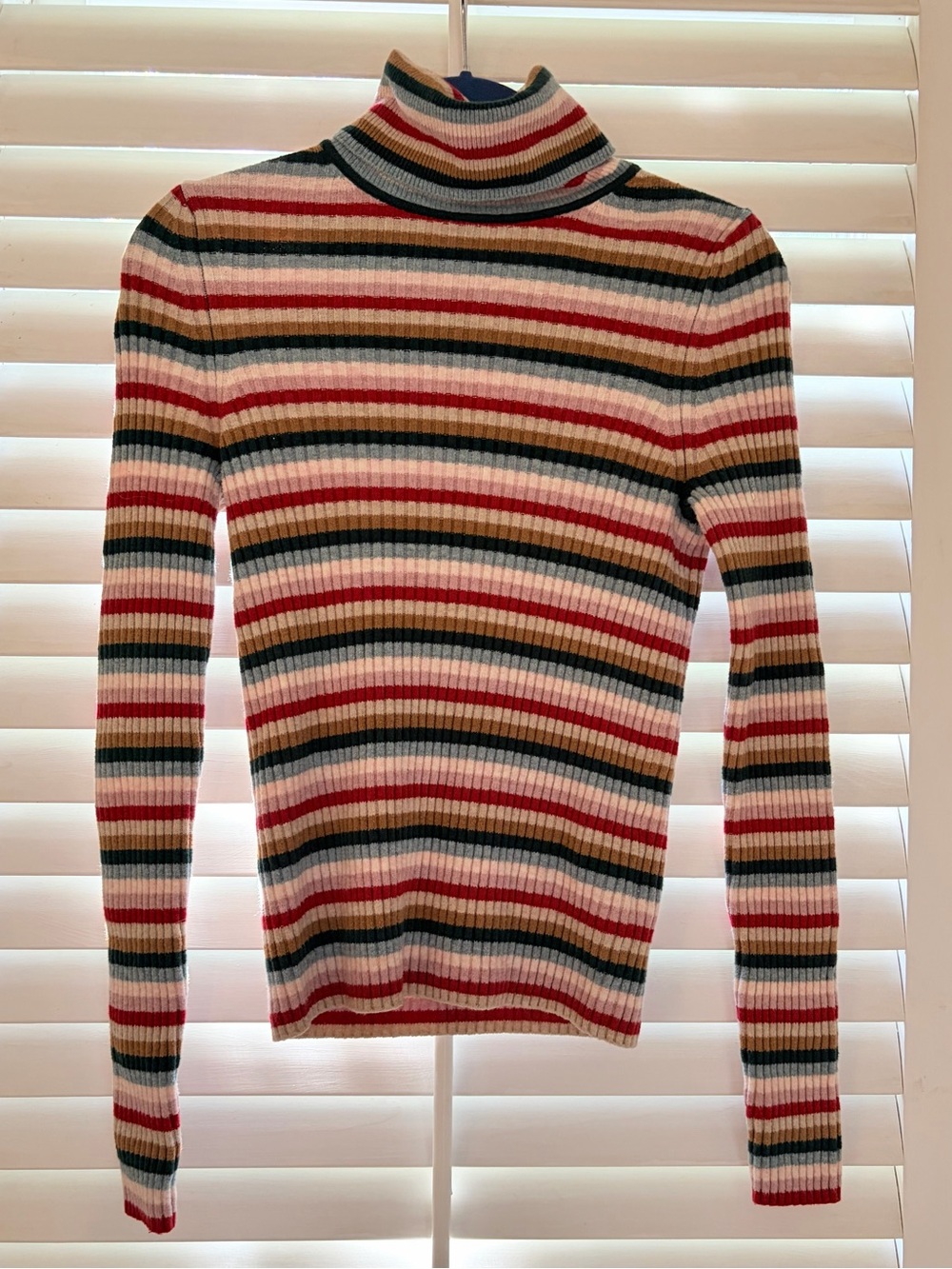 GAP Striped Rib-Knit Turtleneck Sweater in Red, Blue, Green, Cream